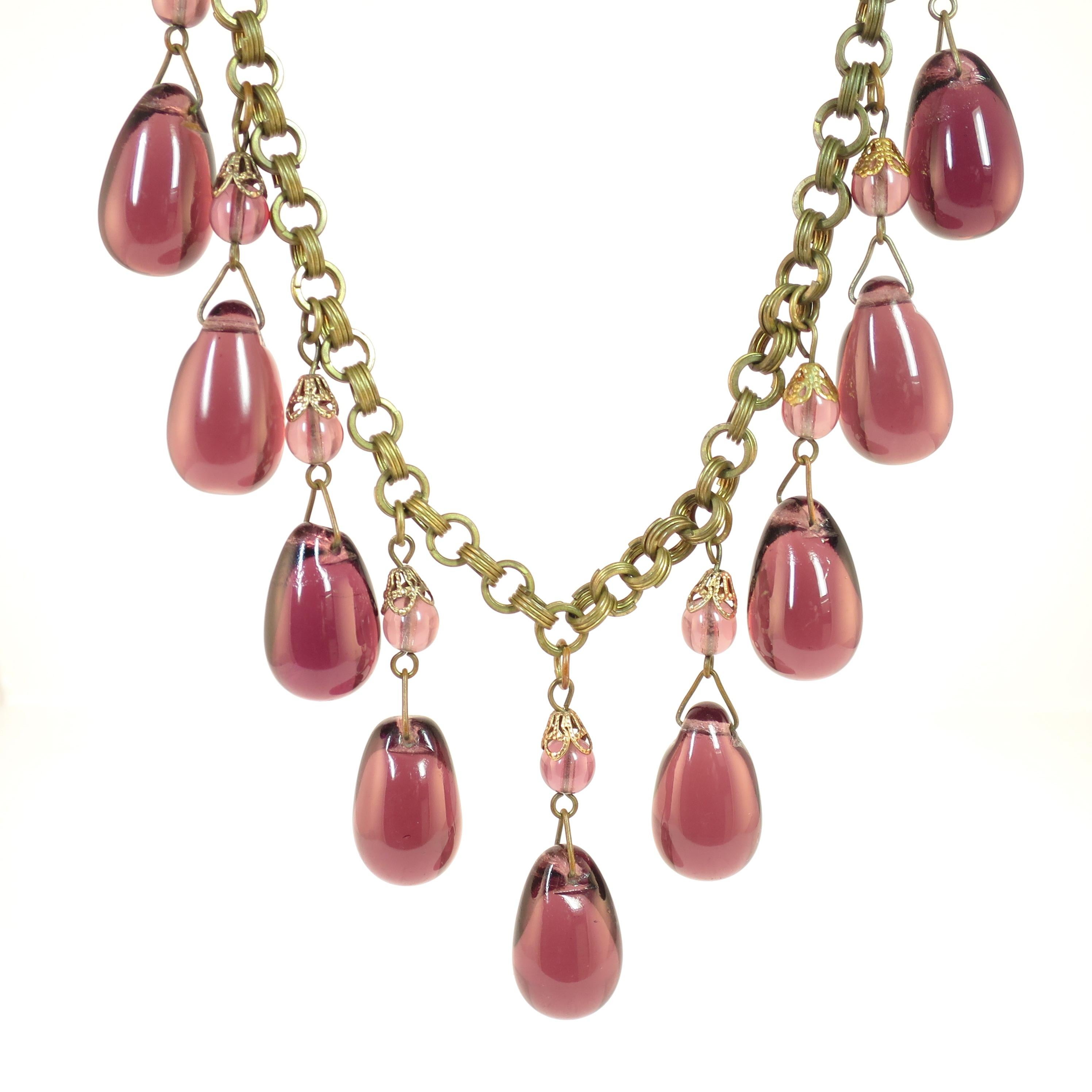 Victorian French Amethyst Poured Glass & Chain Link Necklace, 1870s For Sale 7
