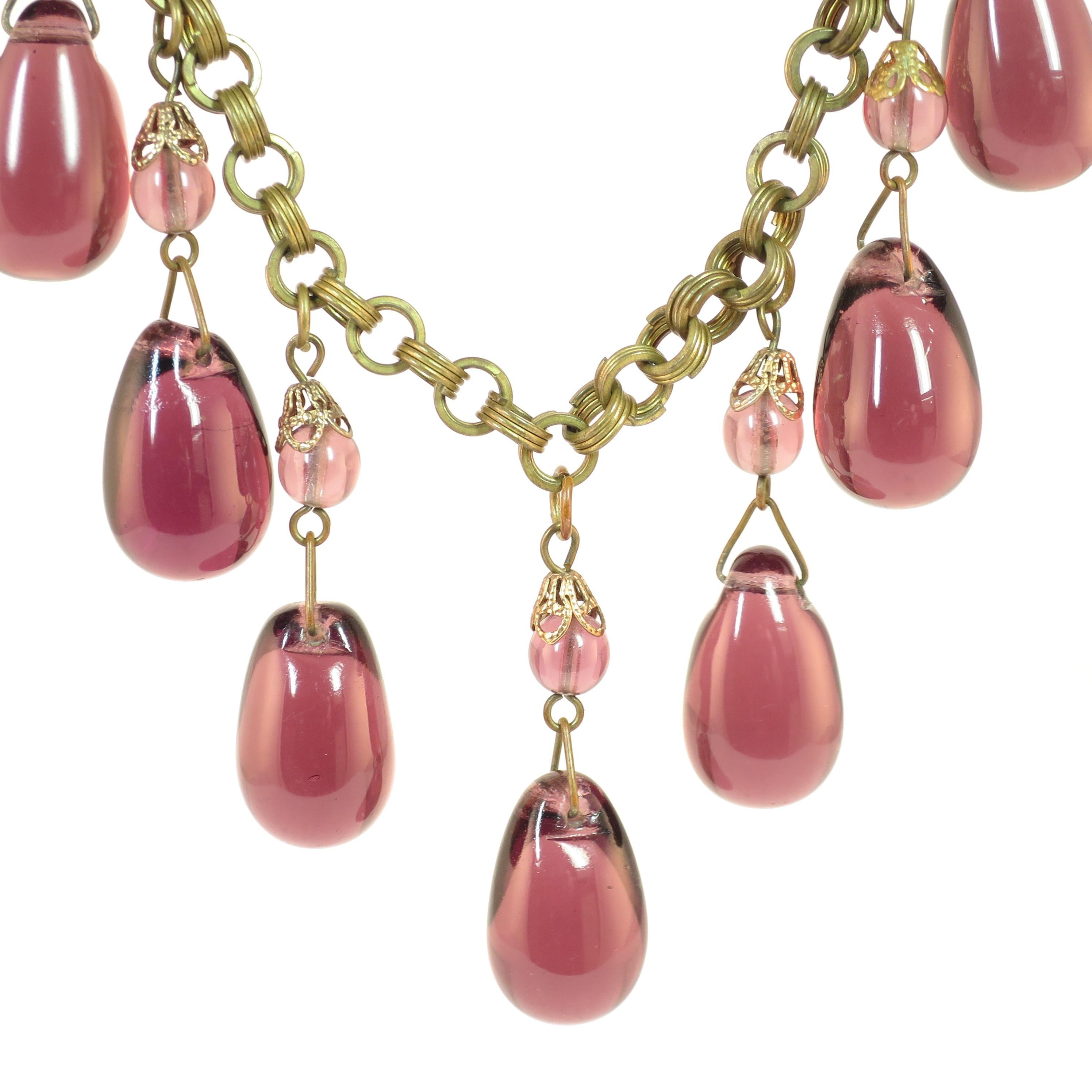 Victorian French Amethyst Poured Glass & Chain Link Necklace, 1870s For Sale 8