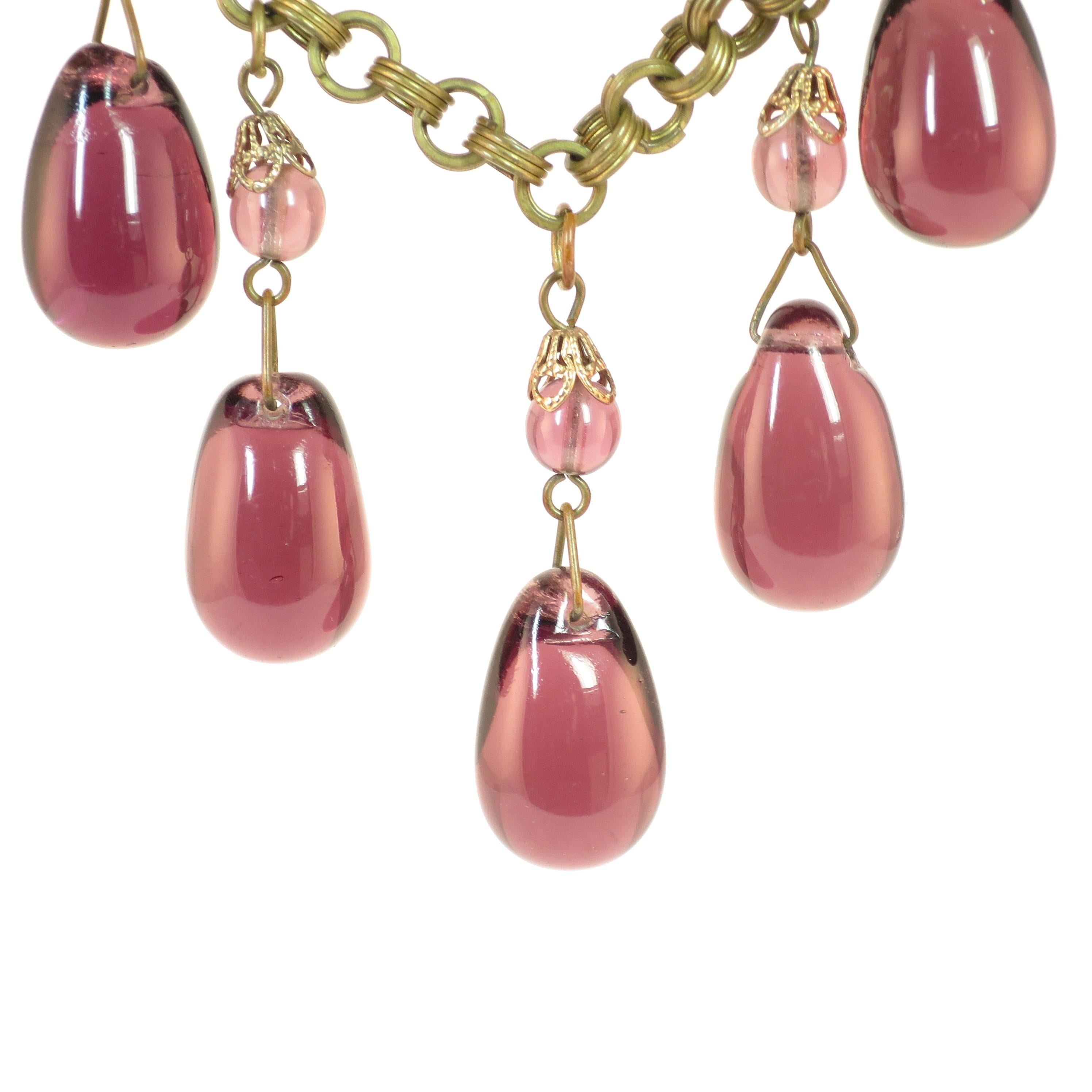 Victorian French Amethyst Poured Glass & Chain Link Necklace, 1870s For Sale 9