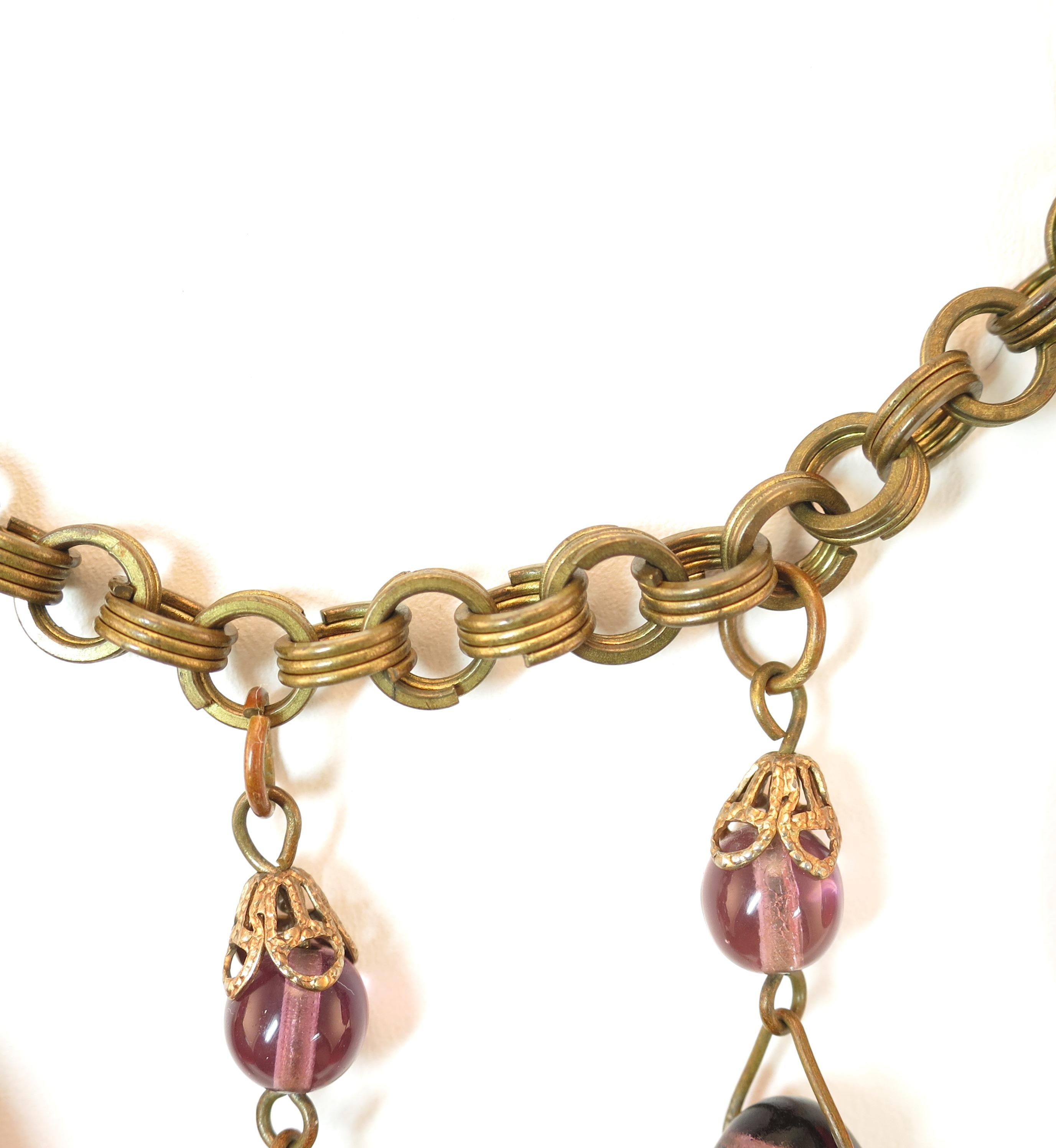 Victorian French Amethyst Poured Glass & Chain Link Necklace, 1870s For Sale 10