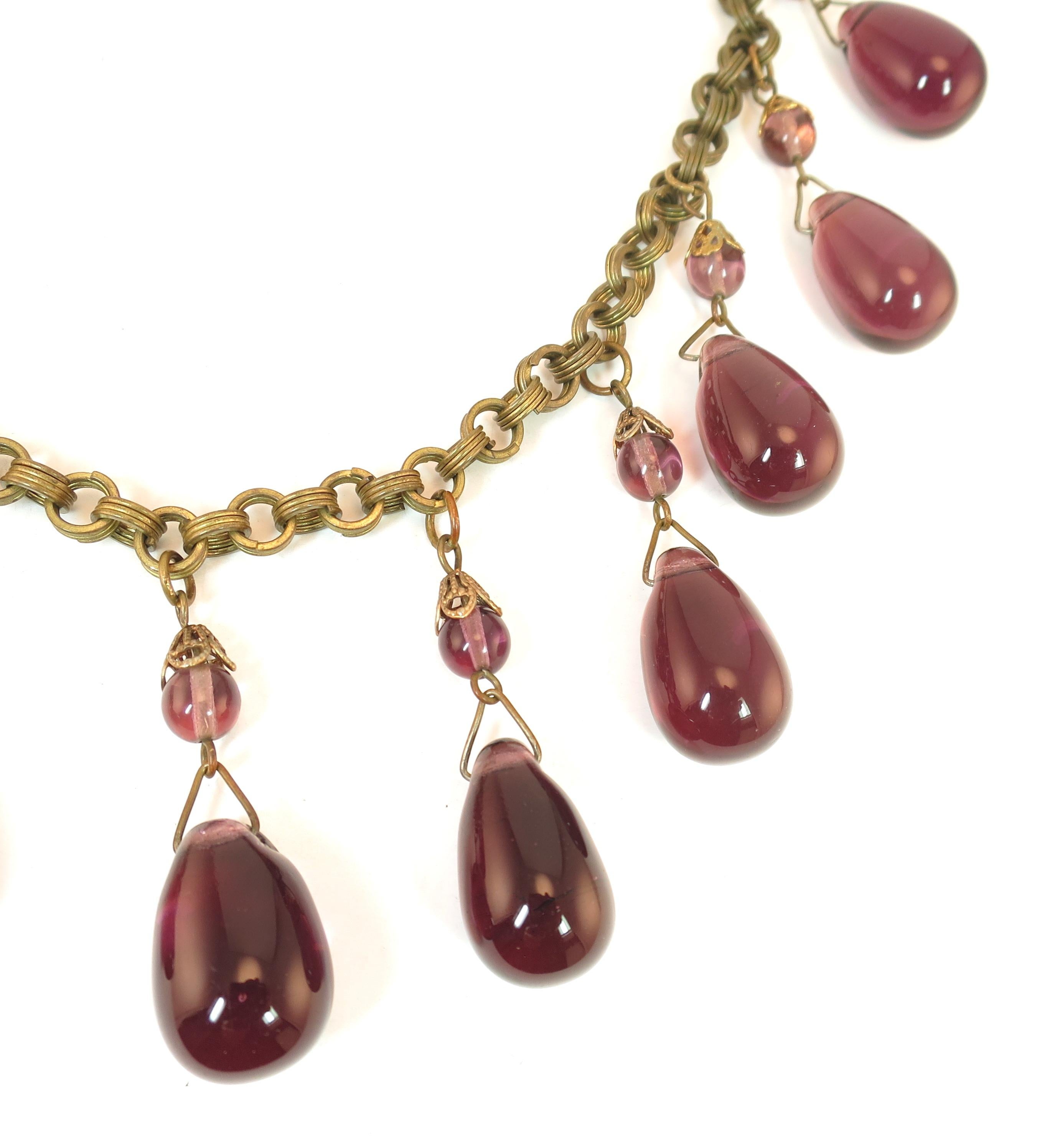 Victorian French Amethyst Poured Glass & Chain Link Necklace, 1870s For Sale 2