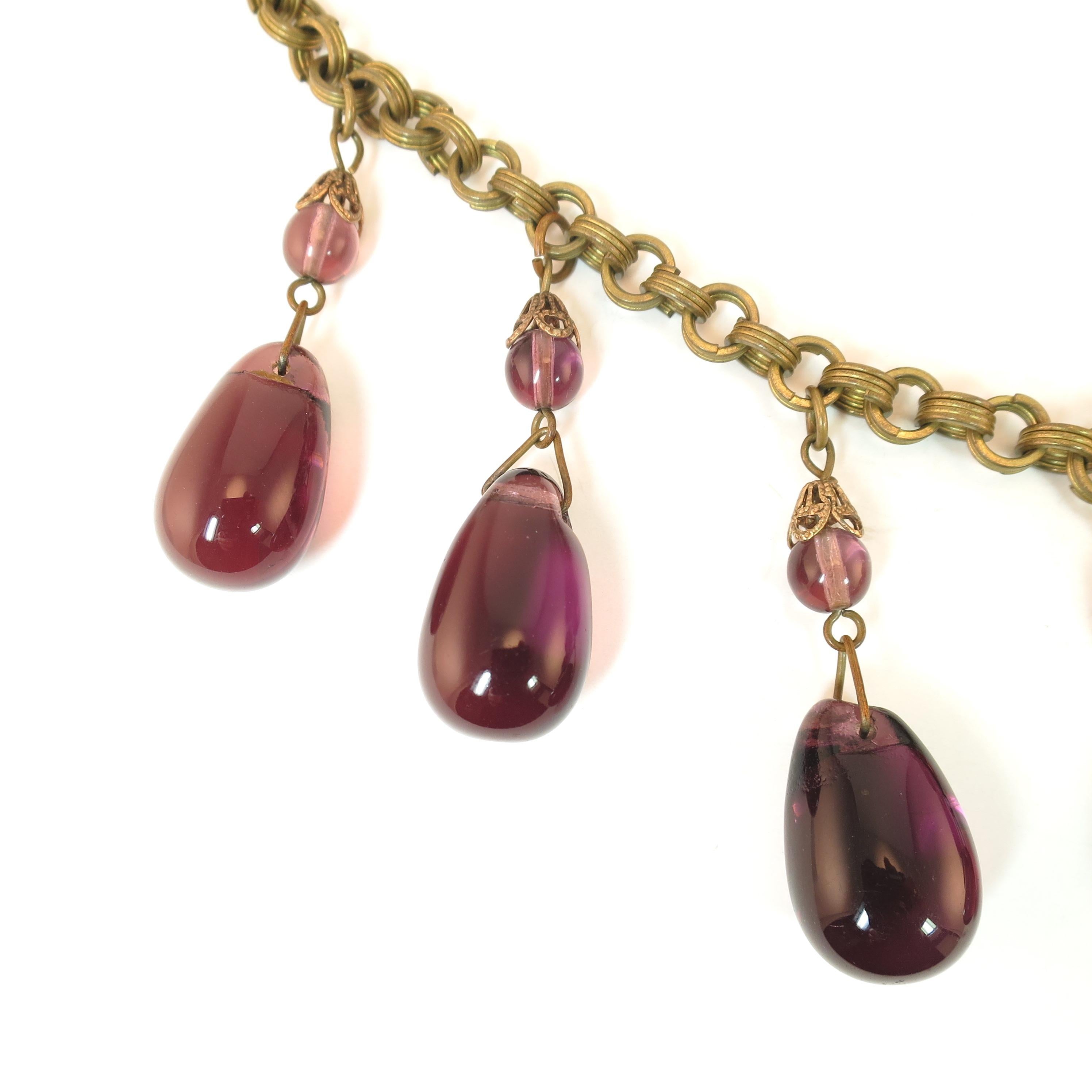 Victorian French Amethyst Poured Glass & Chain Link Necklace, 1870s For Sale 3