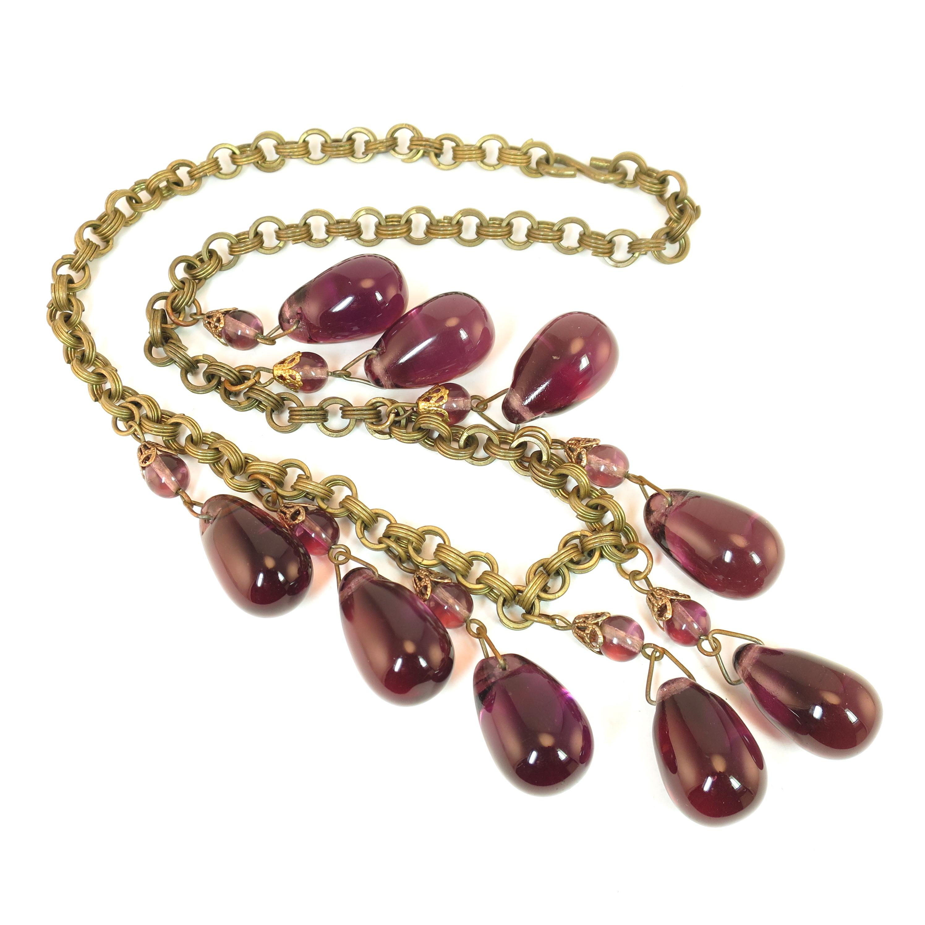 Victorian French Amethyst Poured Glass & Chain Link Necklace, 1870s For Sale 4