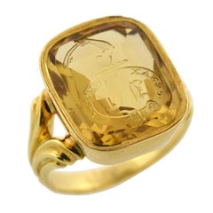 Victorian French Citrine "Firm of Purpose" Intaglio Signet Ring