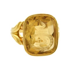 Victorian French Citrine "Firm of Purpose" Intaglio Signet Ring