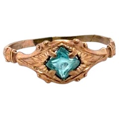 Victorian French Cut Blue Topaz Baby Ring Yellow Gold Antique Original 1880's
