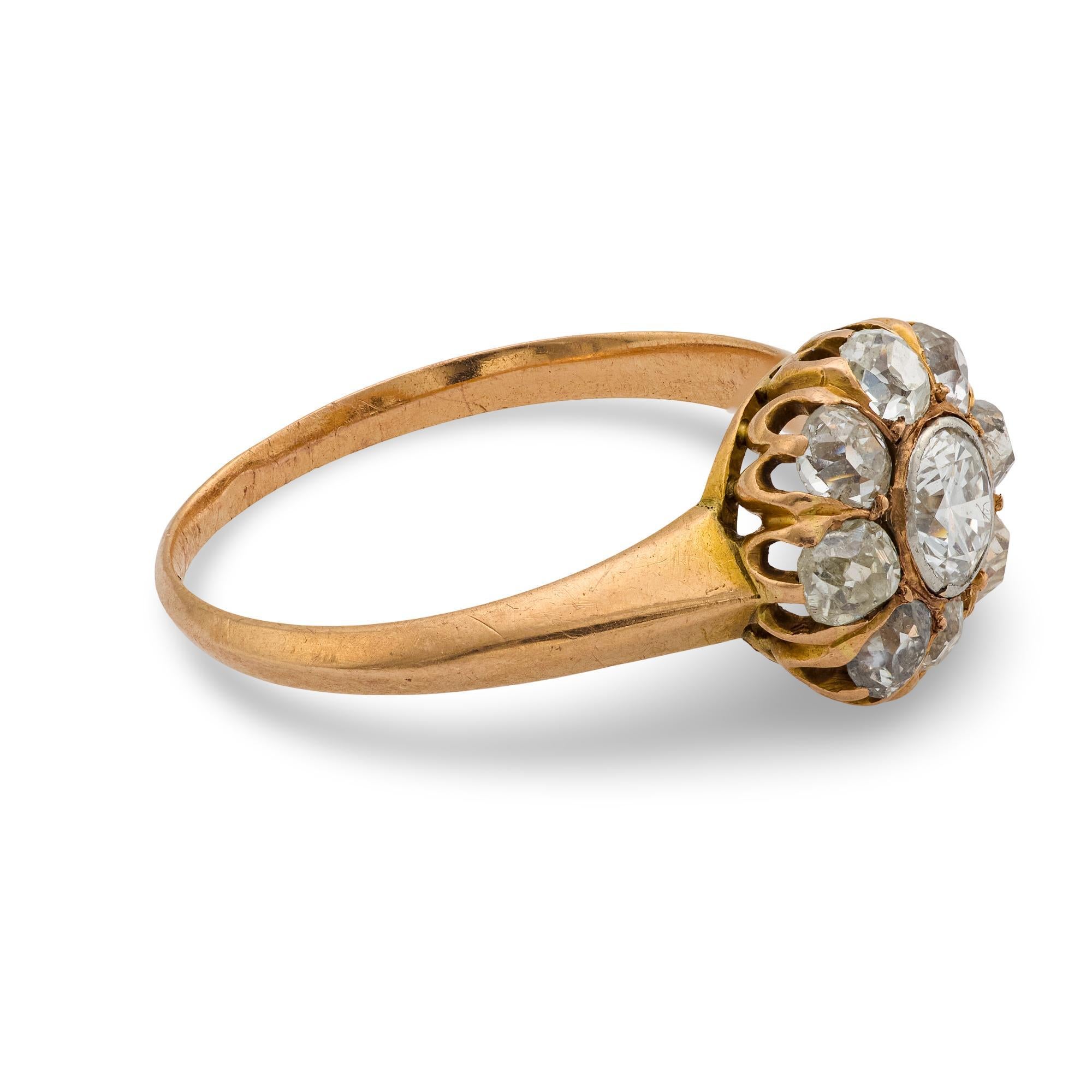 Vittoriano Anello vittoriano francese con diamanti in oro rosa 18 ct. in vendita