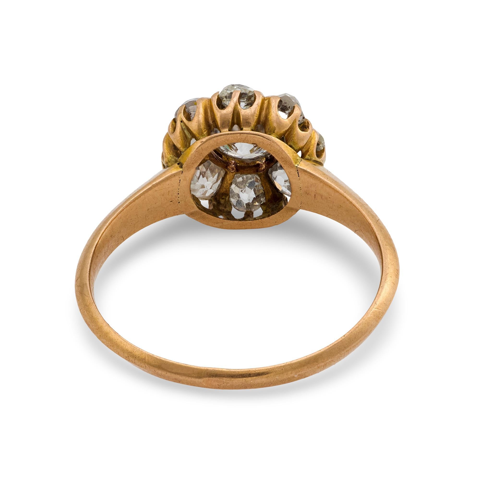 Anello vittoriano francese con diamanti in oro rosa 18 ct. In condizioni buone in vendita a Beverly Hills, CA