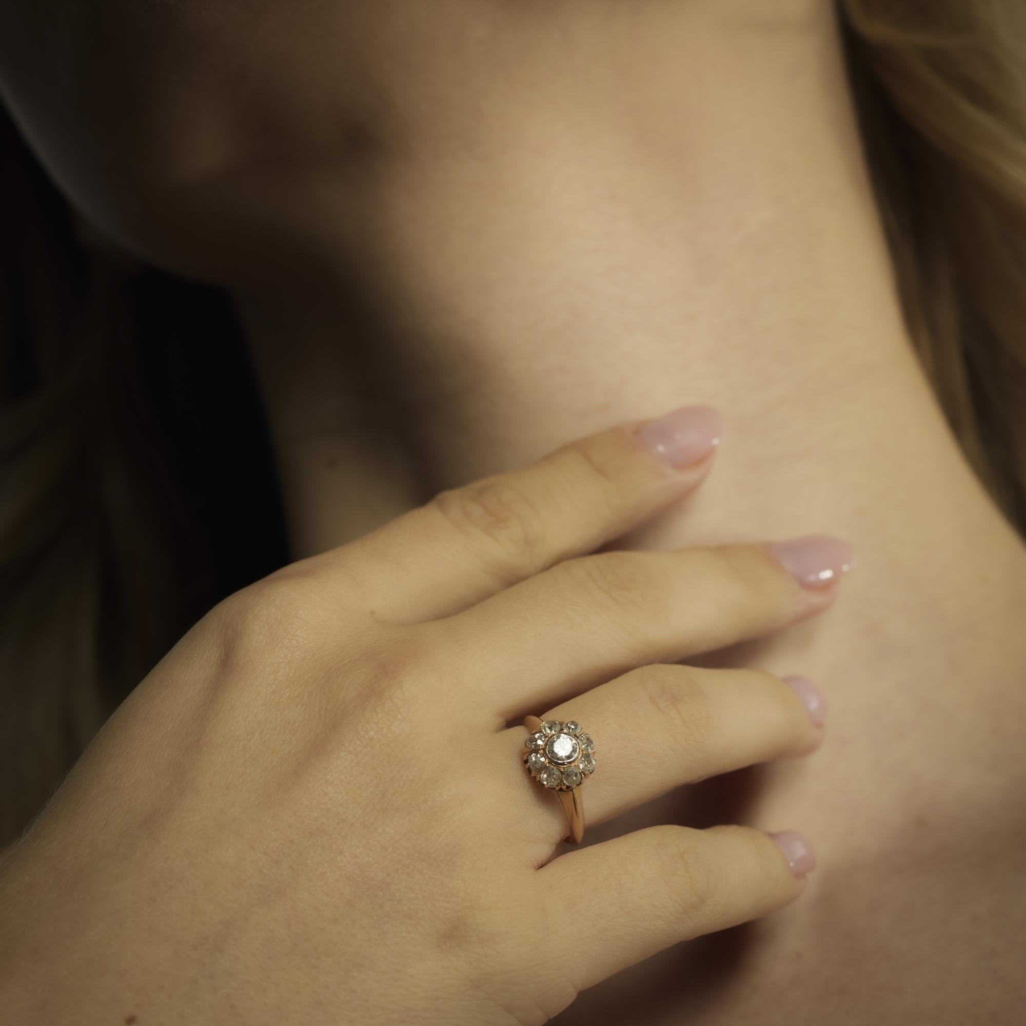 Donna Anello vittoriano francese con diamanti in oro rosa 18 ct. in vendita