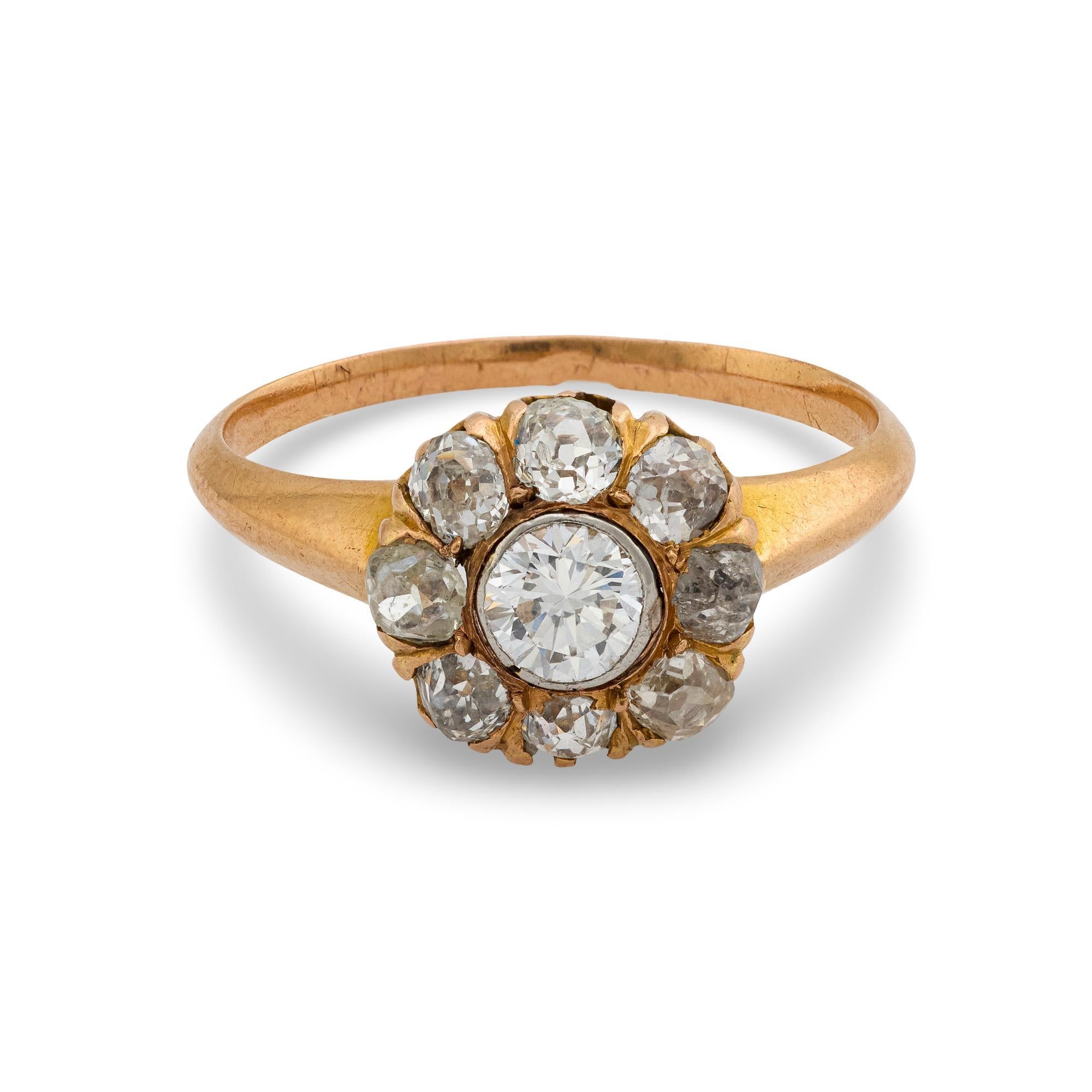 Anello vittoriano francese con diamanti in oro rosa 18 ct. in vendita 2