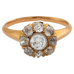 Anello vittoriano francese con diamanti in oro rosa 18 ct.