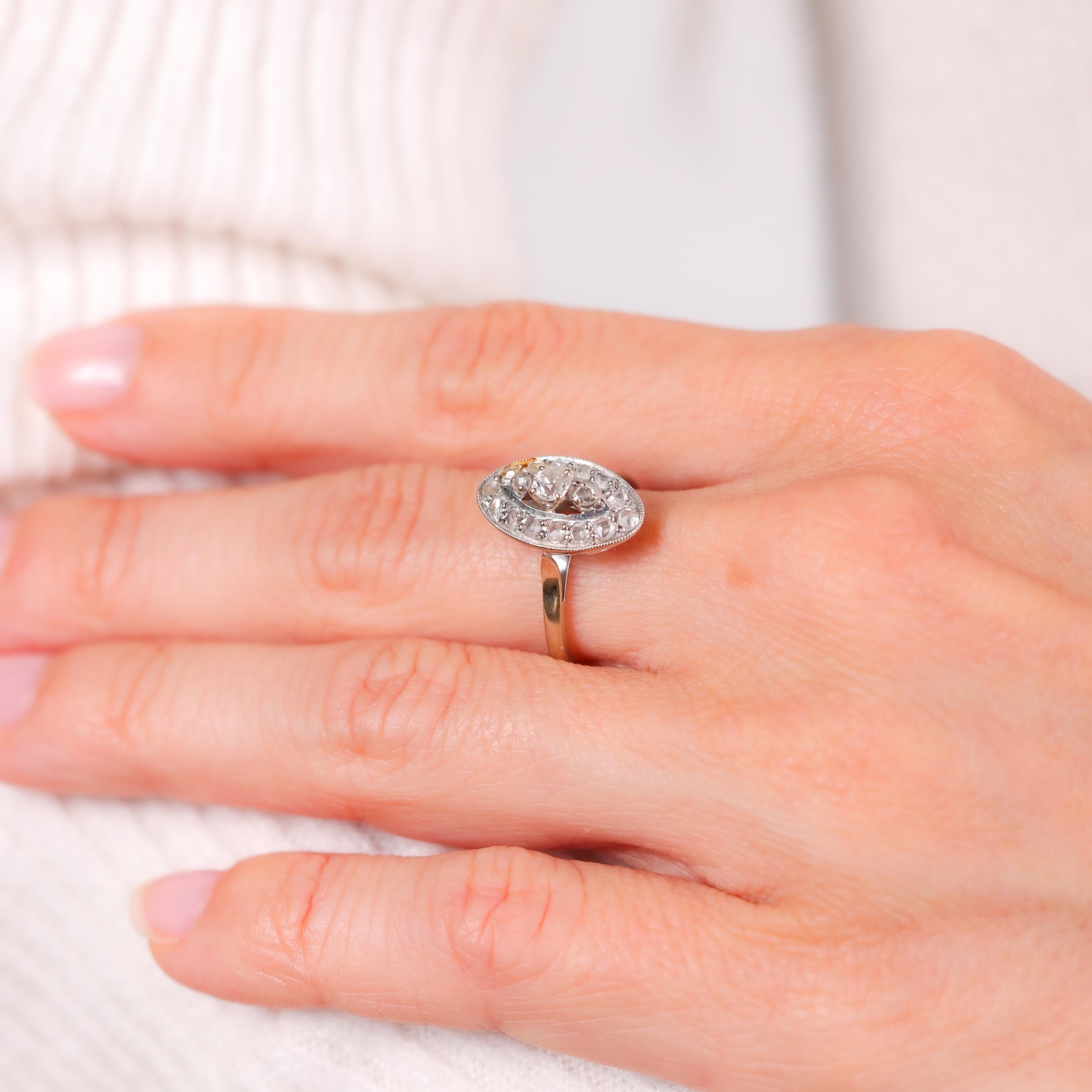 Victorian French diamond 18k white gold navette ring In Excellent Condition In Beverly Hills, CA