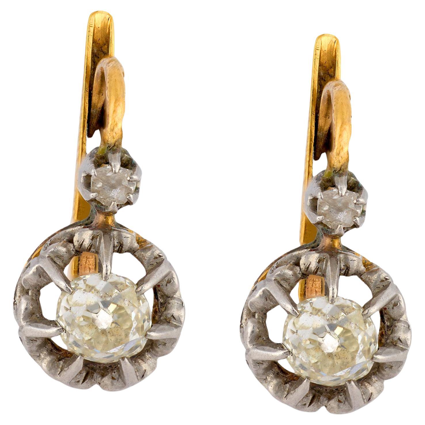 Victorian French diamond 18k yellow and white gold earrings im Angebot