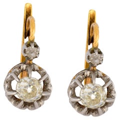 Victorian French diamond 18k yellow and white gold earrings