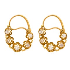 Antique Victorian French diamond 18k yellow gold hoop earrings