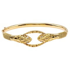 Victorian French Diamond 18k Yellow Gold Snake Hinged Bracelet