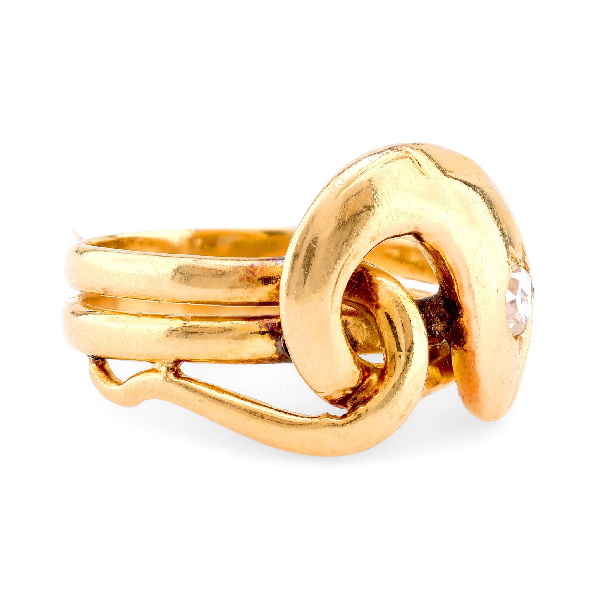 Viktorianischer französischer Schlangenring, Diamant 18 Karat Gelbgold (Rosenschliff)