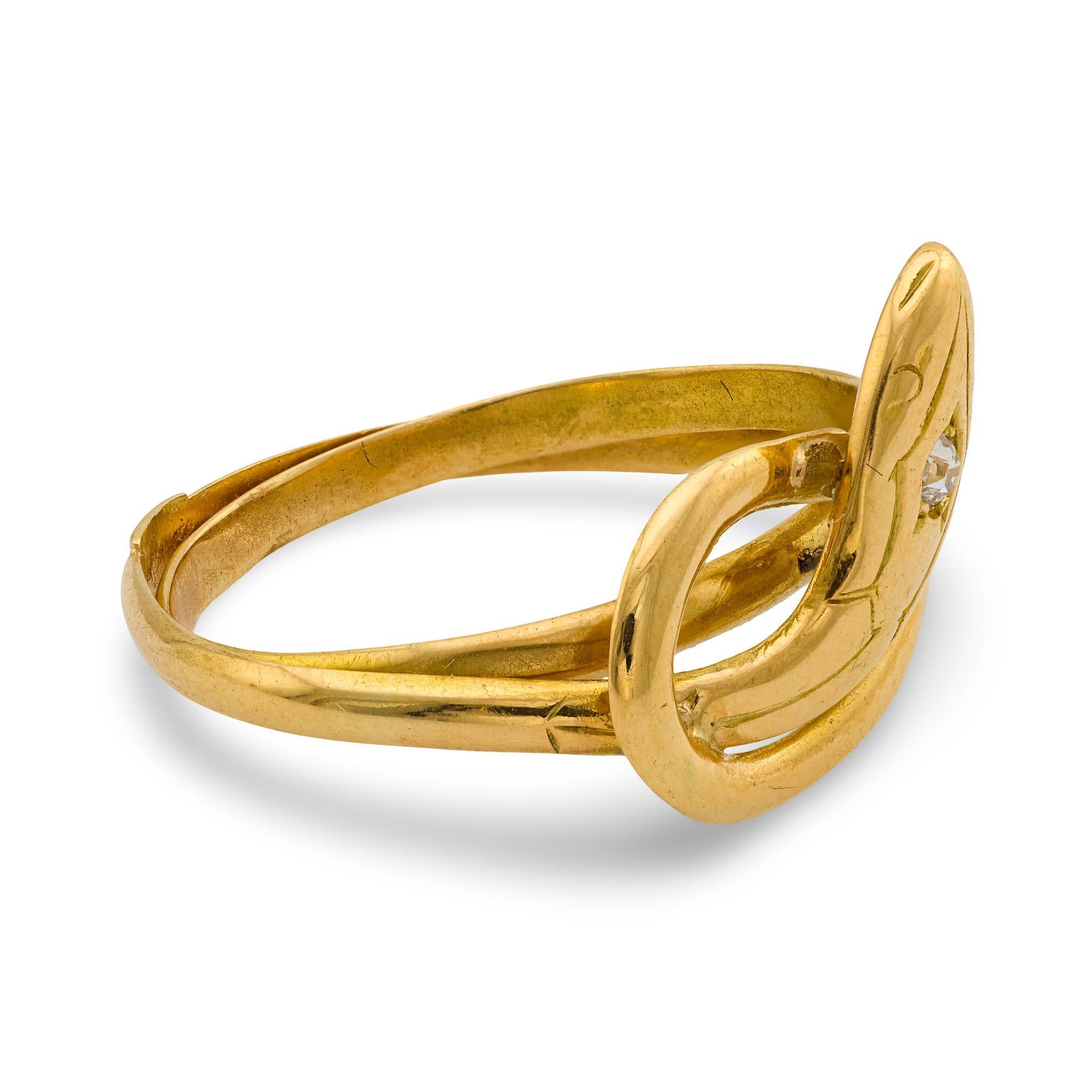 Victorian French diamond 18k yellow gold snake ring For Sale 2