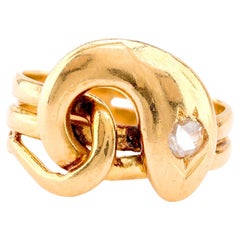 Anello vittoriano francese con diamante in oro giallo 18 carati a forma di serpente