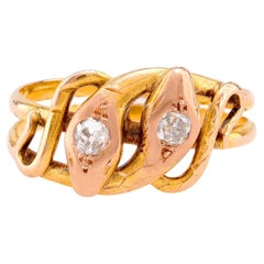 Anello a serpente vittoriano con diamante francese in oro giallo rosa 18 carati