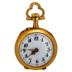Montre pendante française victorienne en or jaune 18 carats, perles de diamants et émail