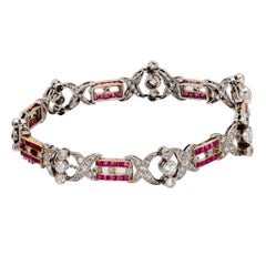 Victorian French diamond ruby 18k yellow gold bracelet