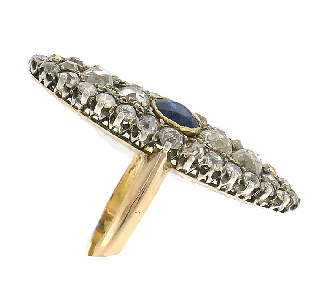 Women's Victorian French Diamond Sapphire Gold Ring Antique