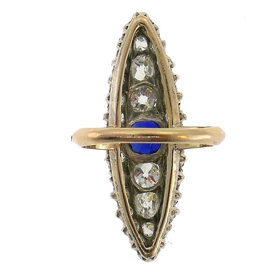 Victorian French Diamond Sapphire Gold Ring Antique 1