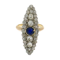 Victorian French Diamond Sapphire Gold Ring Antique