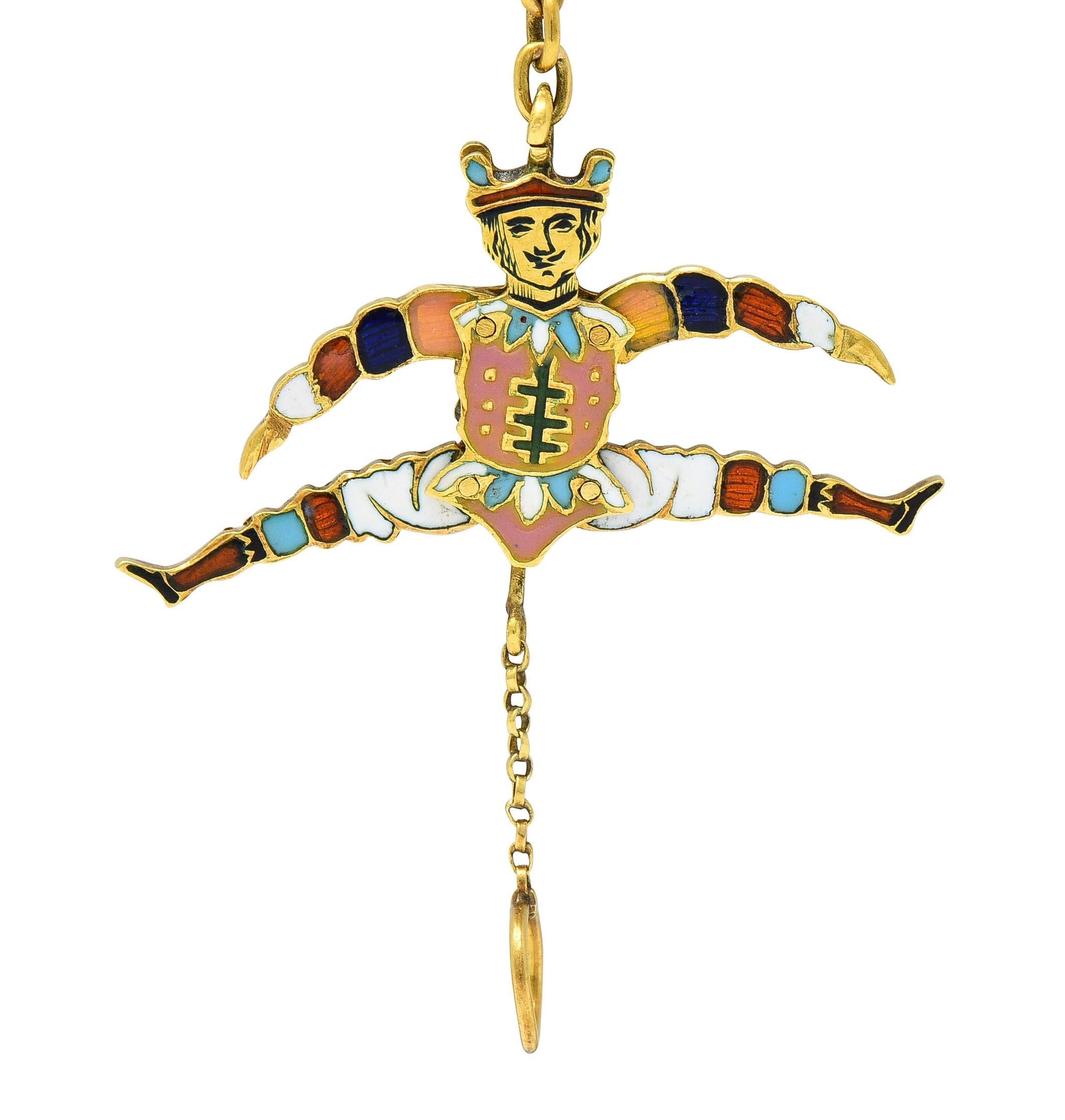 Victorian French Enamel 18 Karat Yellow Gold Jester Articulated Antique Charm For Sale 7