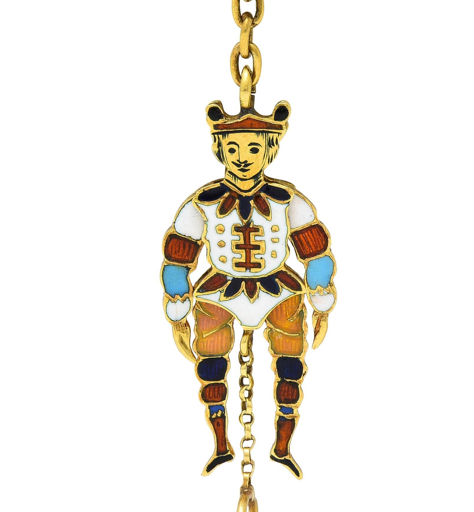 Victorian French Enamel 18 Karat Yellow Gold Jester Articulated Antique Charm For Sale 8