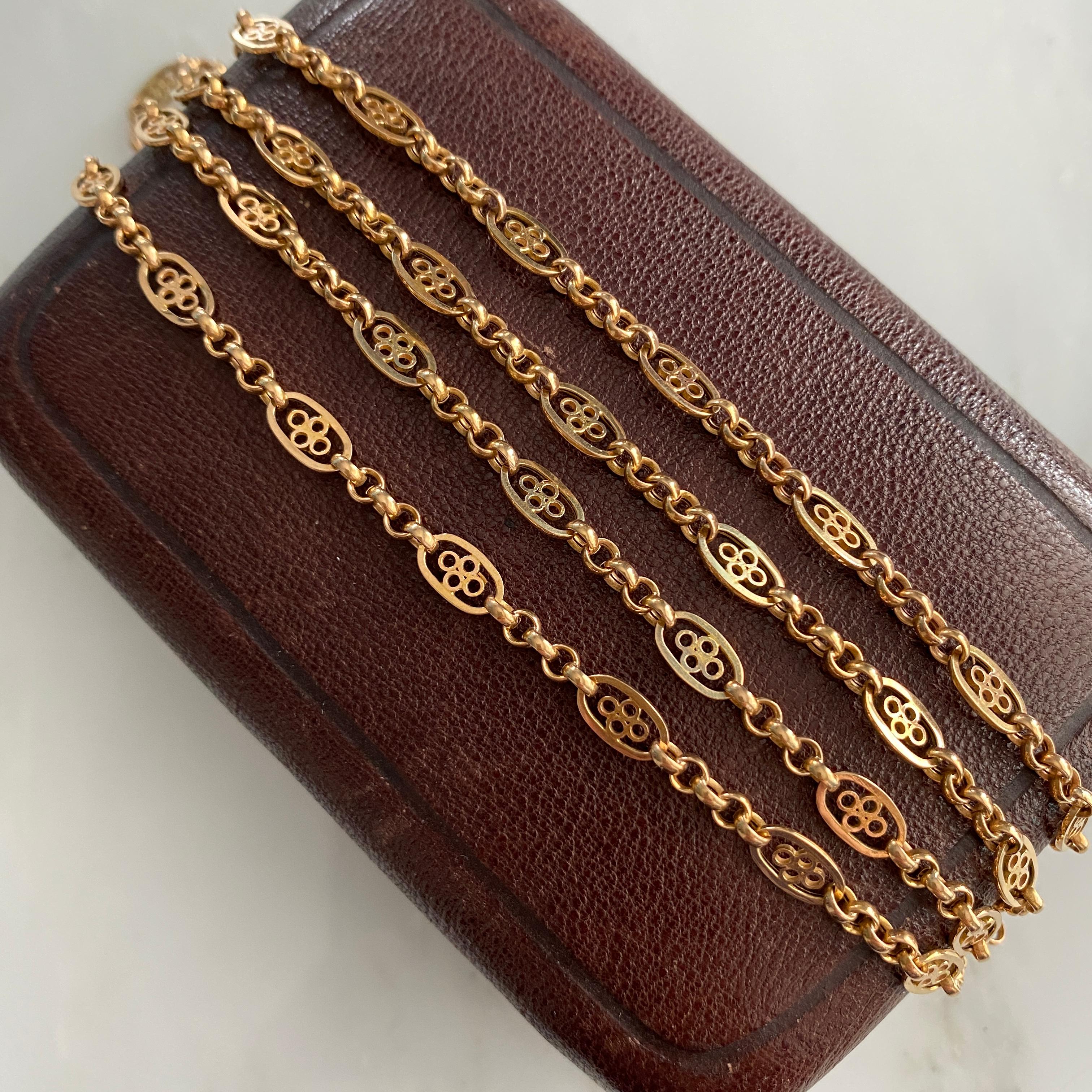 Victorian French Filigree 18K Gold Necklace Chain 8