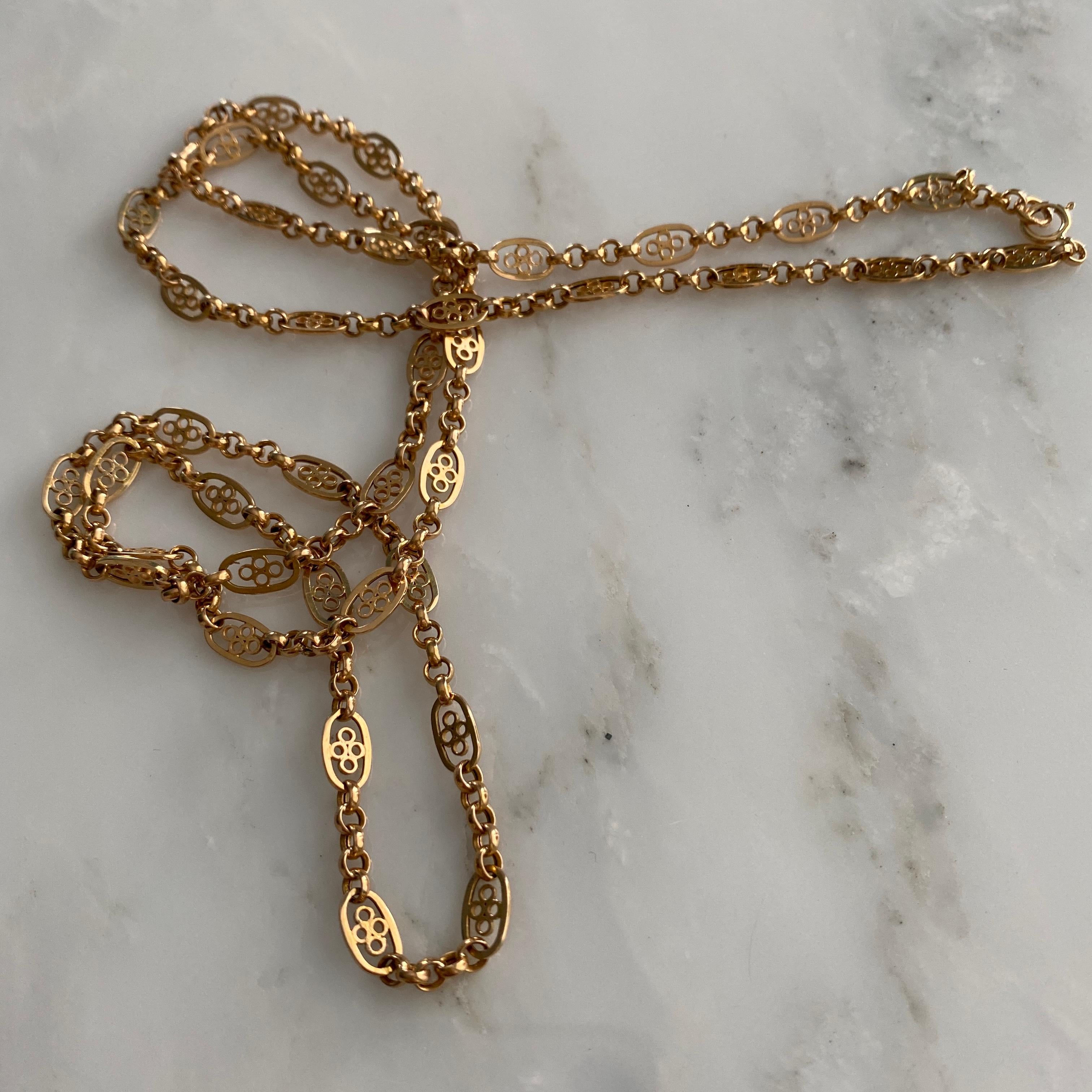 Victorian French Filigree 18K Gold Necklace Chain 9