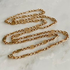 Victorian French Filigree 18K Gold Necklace Chain