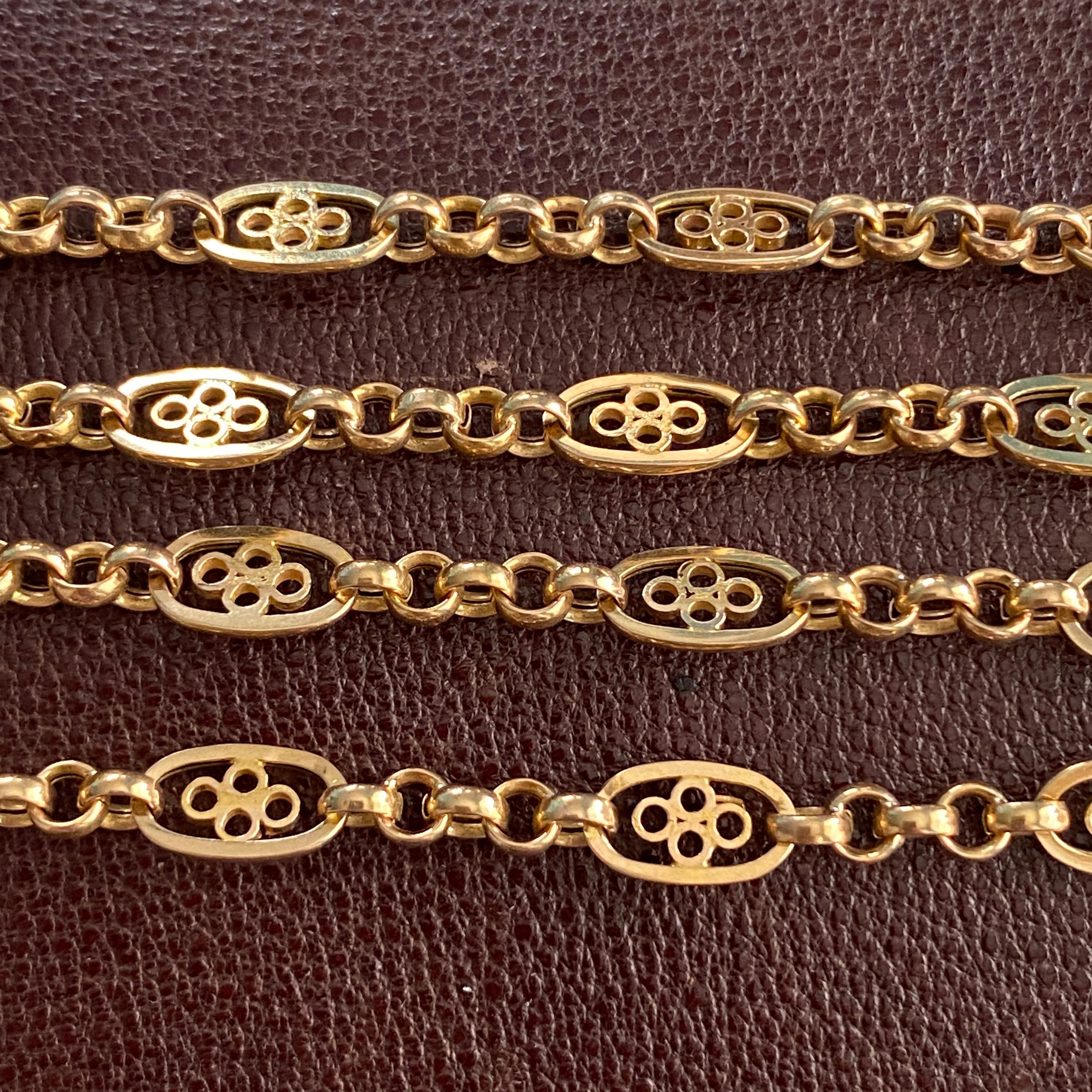 Victorian French Filigree 18K Gold Necklace Chain 2