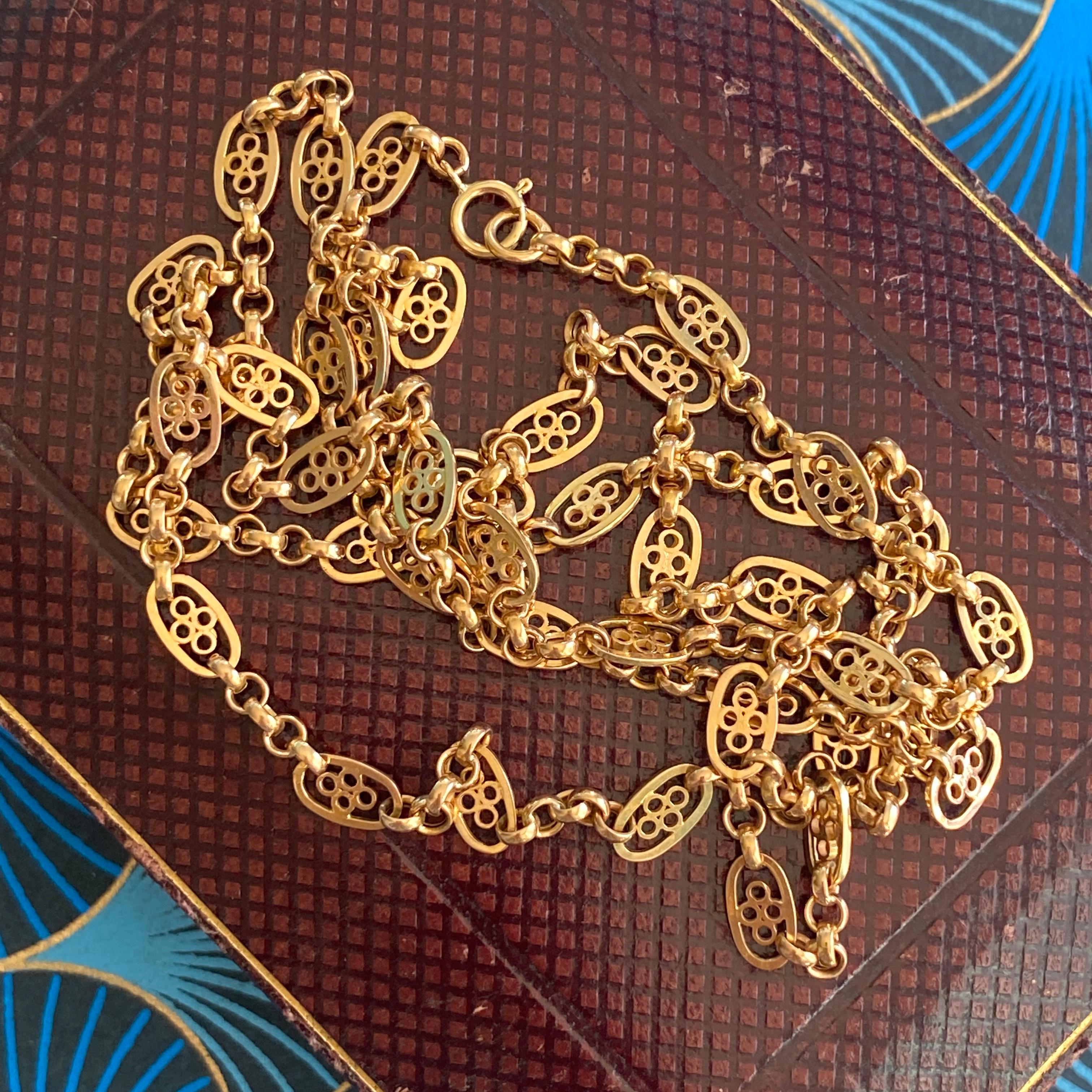 Victorian French Filigree 18K Gold Necklace Chain 13