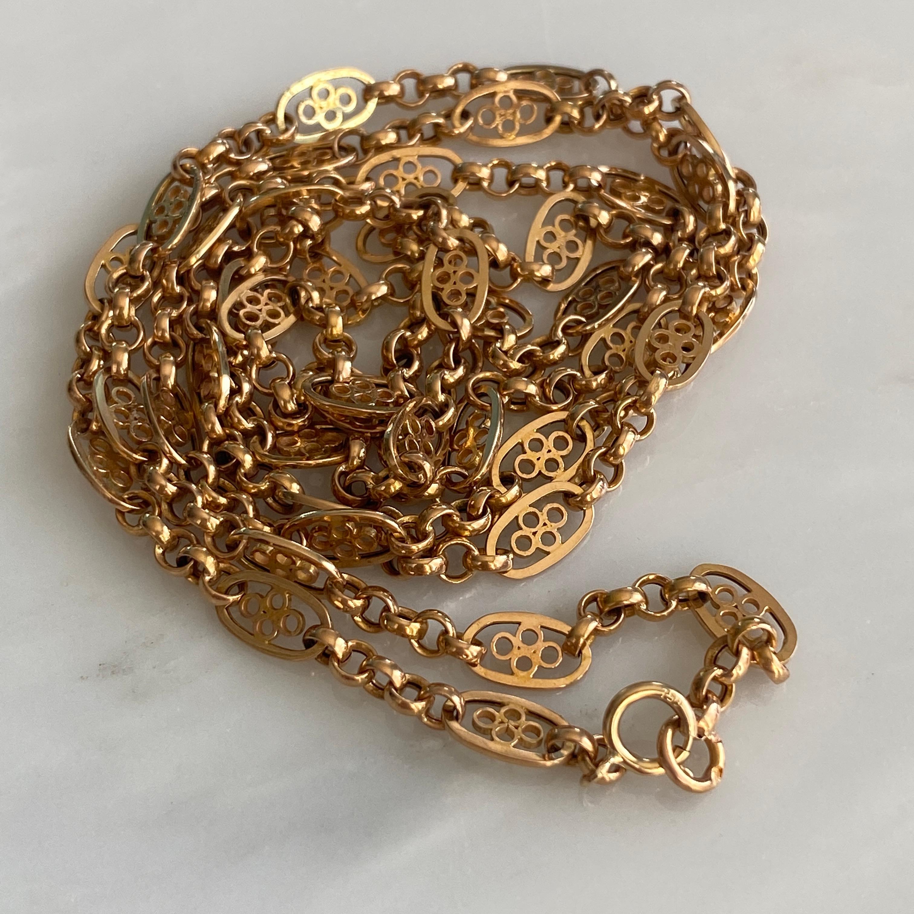 Victorian French Filigree 18K Gold Necklace Chain 15