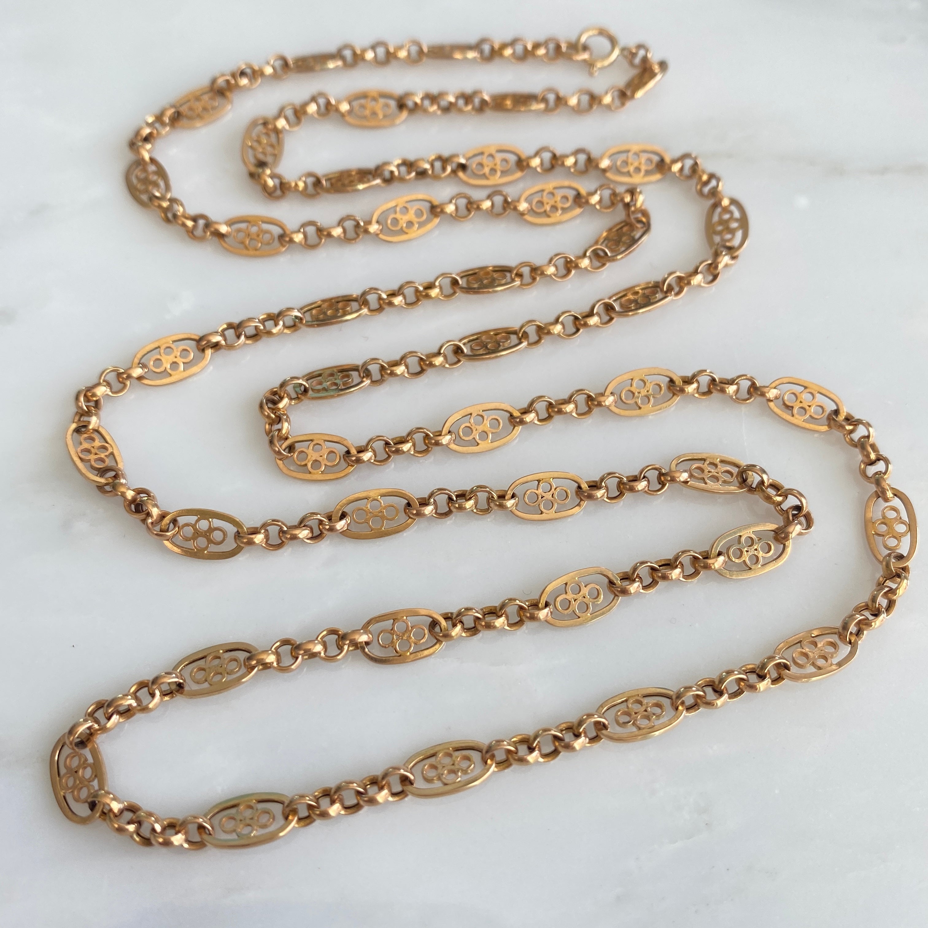 Victorian French Filigree 18K Gold Necklace Chain 1