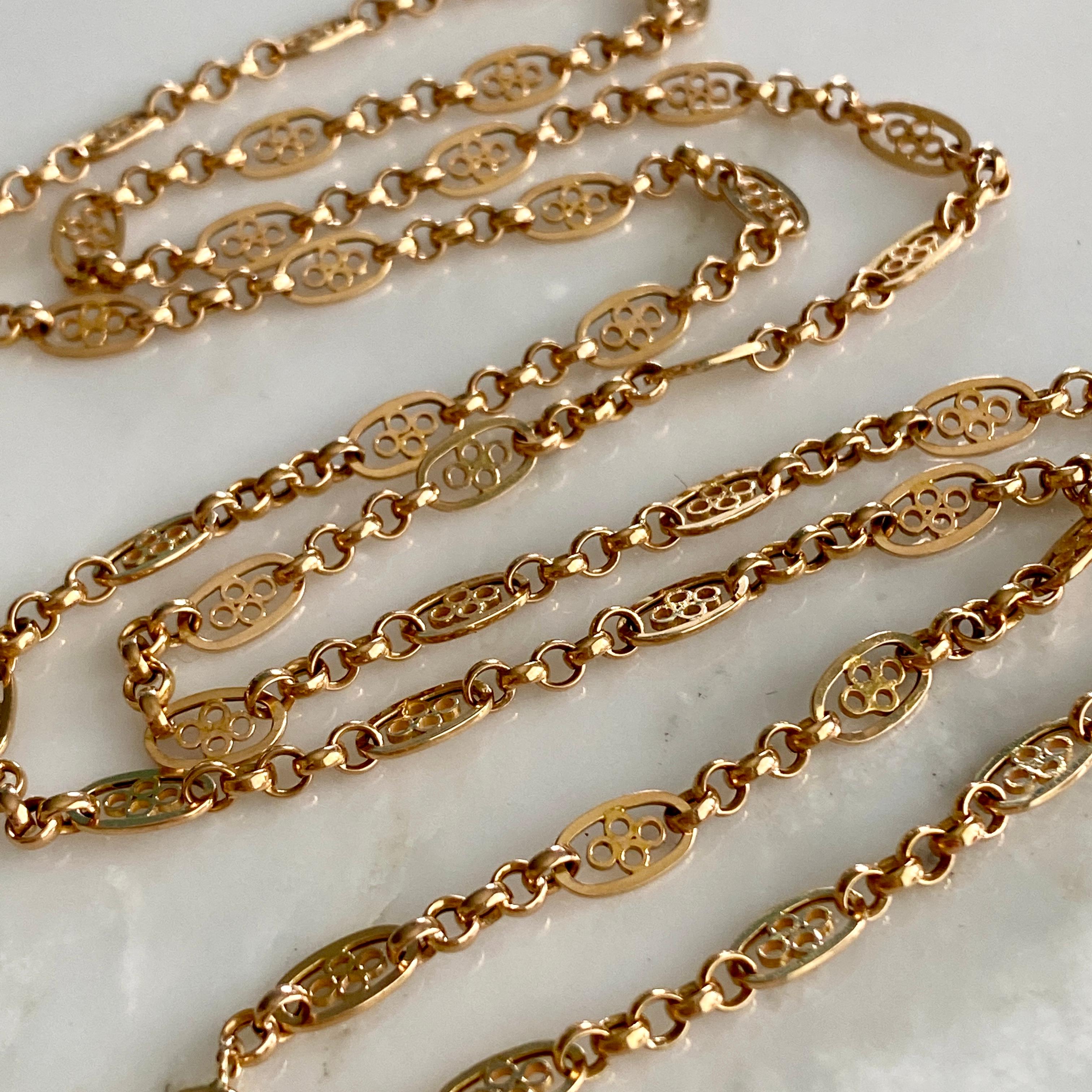Victorian French Filigree 18K Gold Necklace Chain 2