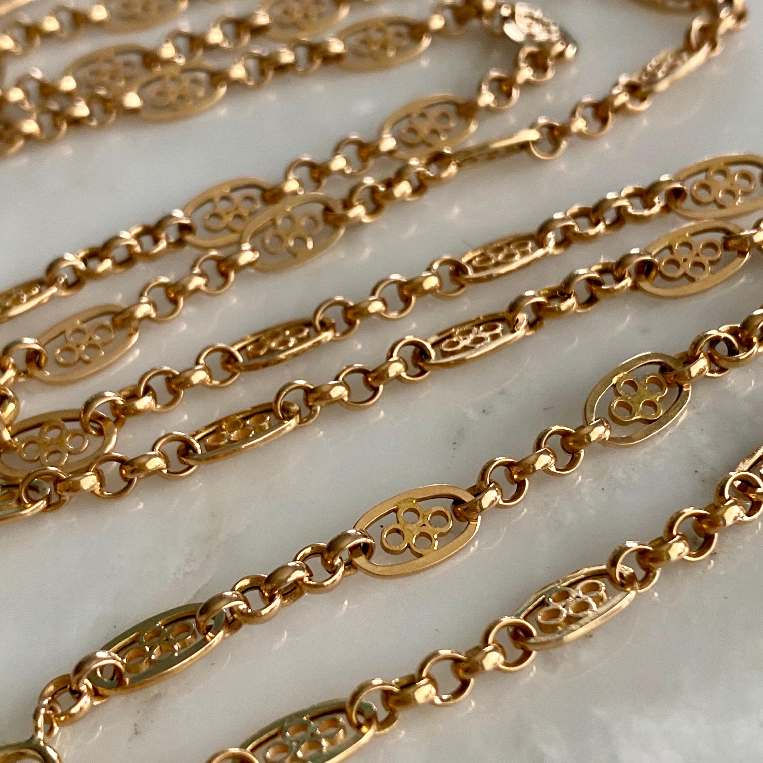 Victorian French Filigree 18K Gold Necklace Chain 3