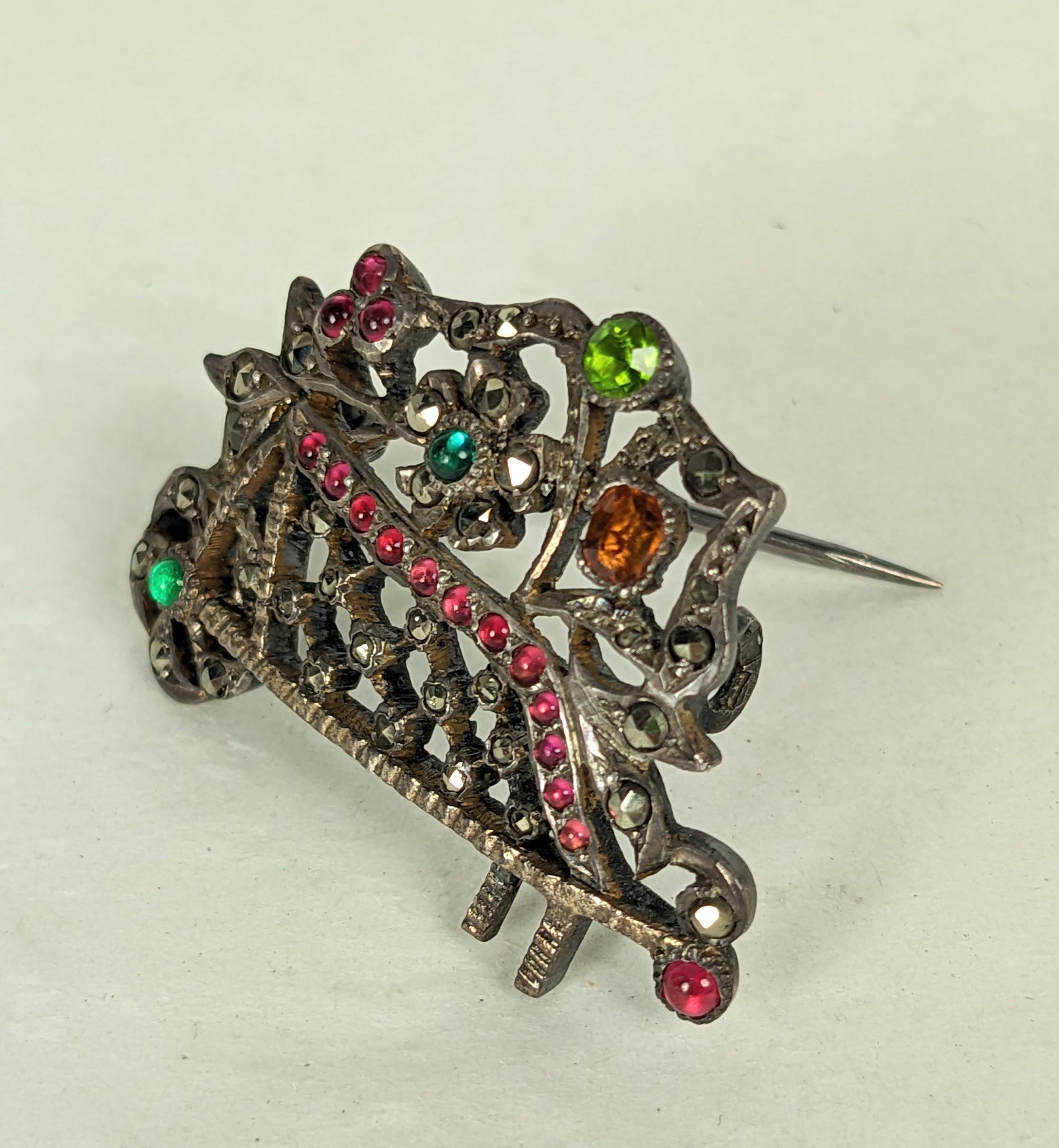 High Victorian Victorian French Flower Cart Brooch For Sale