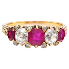 Anillo victoriano francés GIA 1,20 quilates peso total rubí diamante oro amarillo 18k