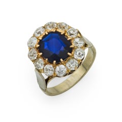 Anello vittoriano francese GIA da 2 carati senza calore con zaffiro e diamante in oro giallo 18 carati