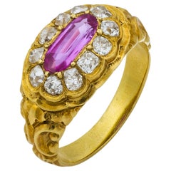 Antique Victorian French GIA Burma no heat pink sapphire diamond 18k yellow gold ring
