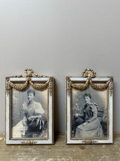 Victorian French Gilt White painted Ornate Wood frames original portraits, 1850