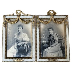 Victorian French Gilt White painted Ornate Wood frames original portraits, 1850