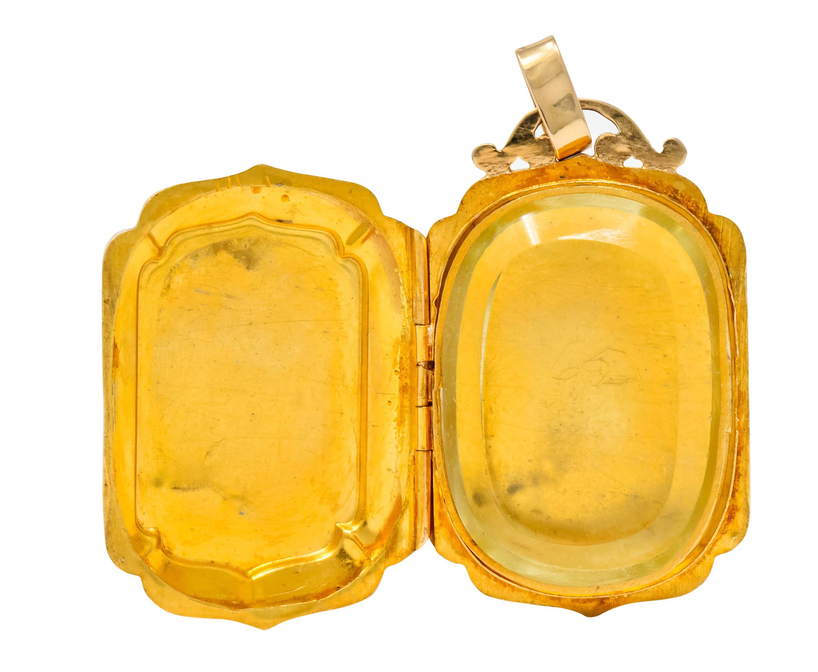 Women's or Men's Victorian French Glass 18 Karat Two-Tone Gold Locket Pendant