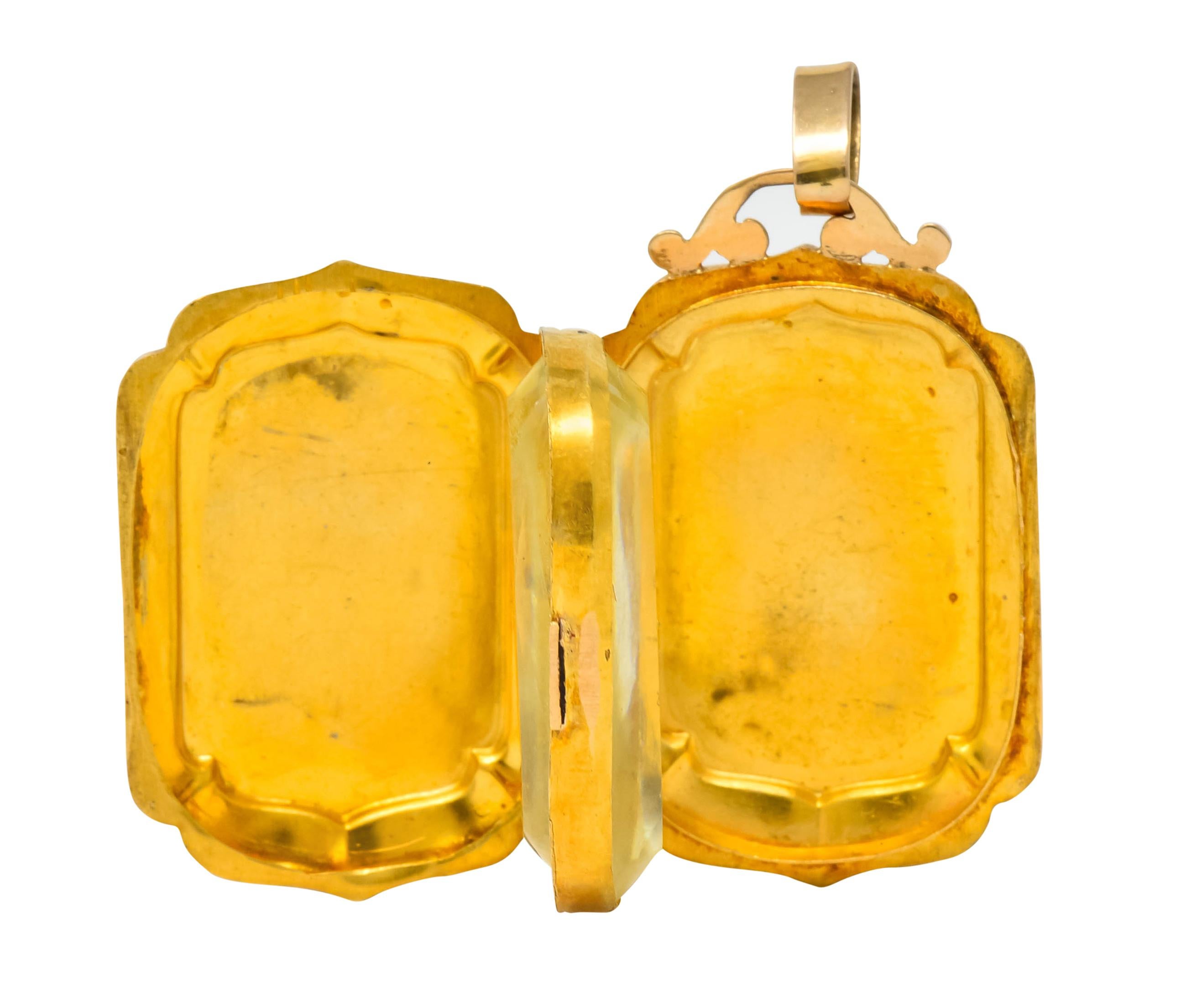 Victorian French Glass 18 Karat Two-Tone Gold Locket Pendant 1