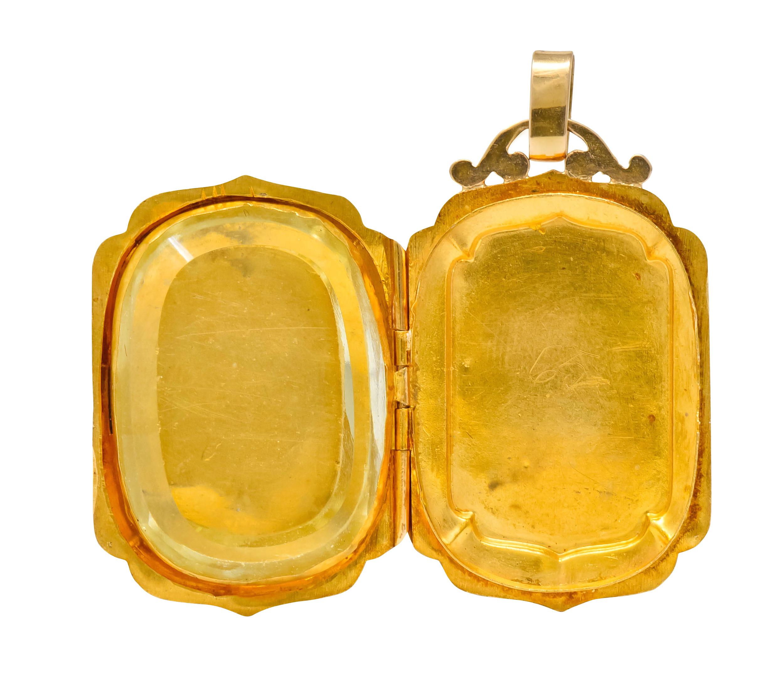 Victorian French Glass 18 Karat Two-Tone Gold Locket Pendant 2