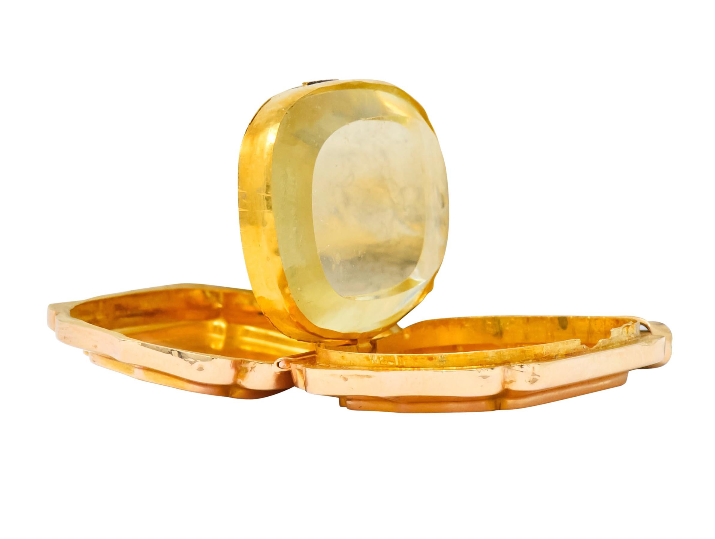 Victorian French Glass 18 Karat Two-Tone Gold Locket Pendant 4